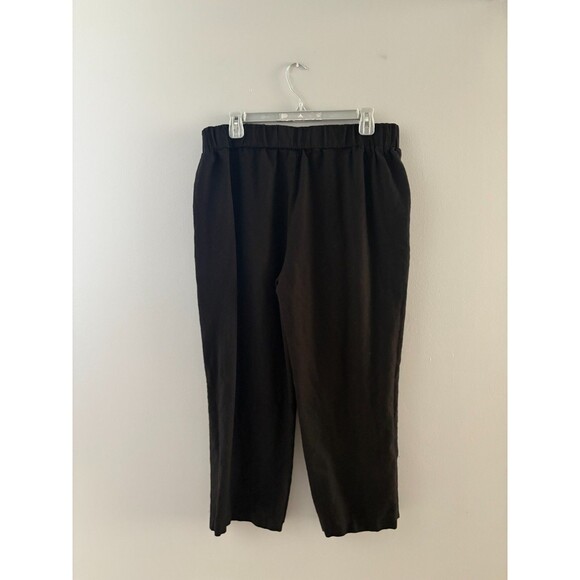 Joie Linen Blend Pants Size Large Black Wide Leg Cropped Lagenlook Pockets - Picture 2 of 15